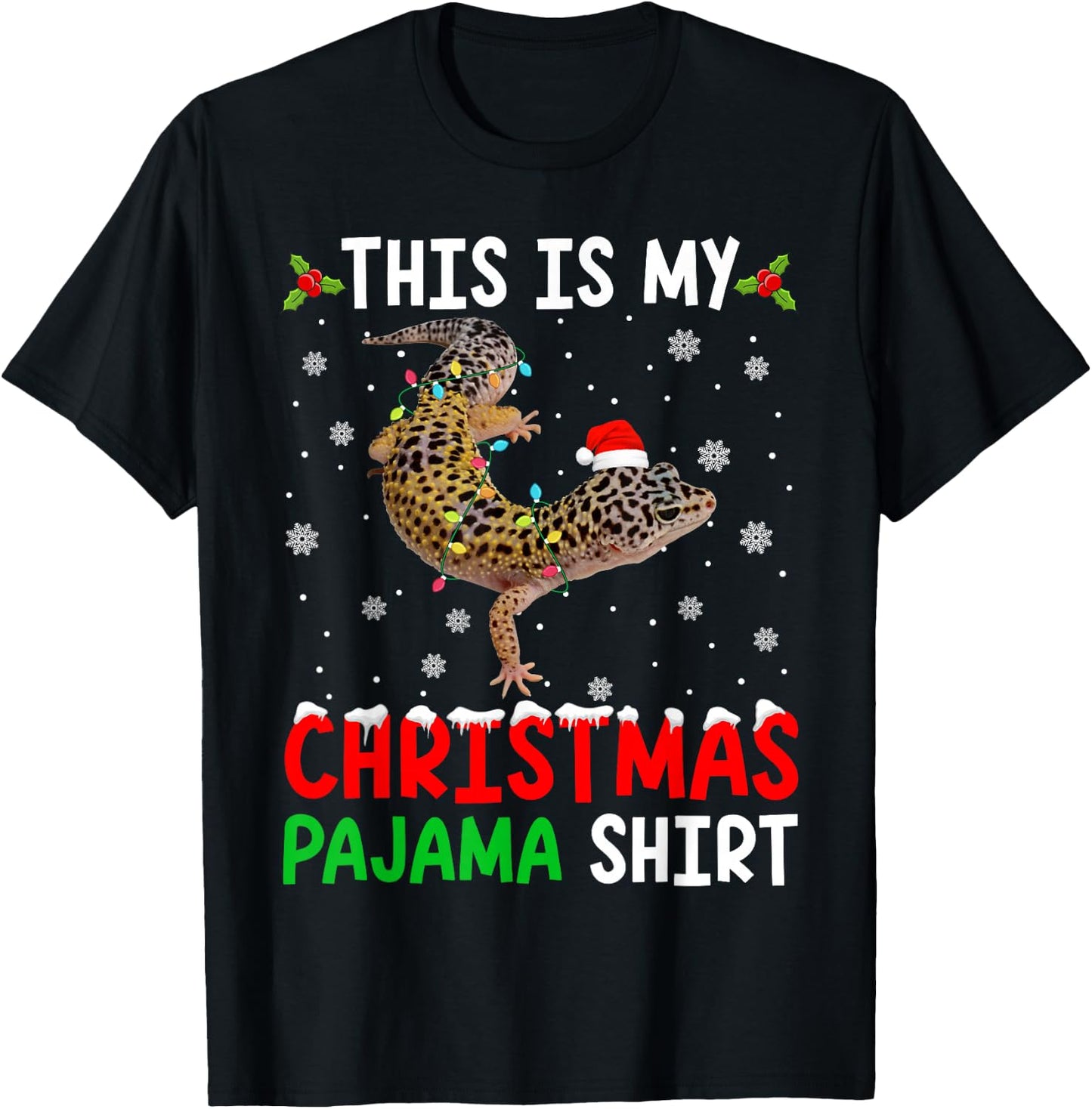 This Is My Christmas Pajama Leopard Gecko Xmas Funny Animals T-Shirt - T-Shirt | Black