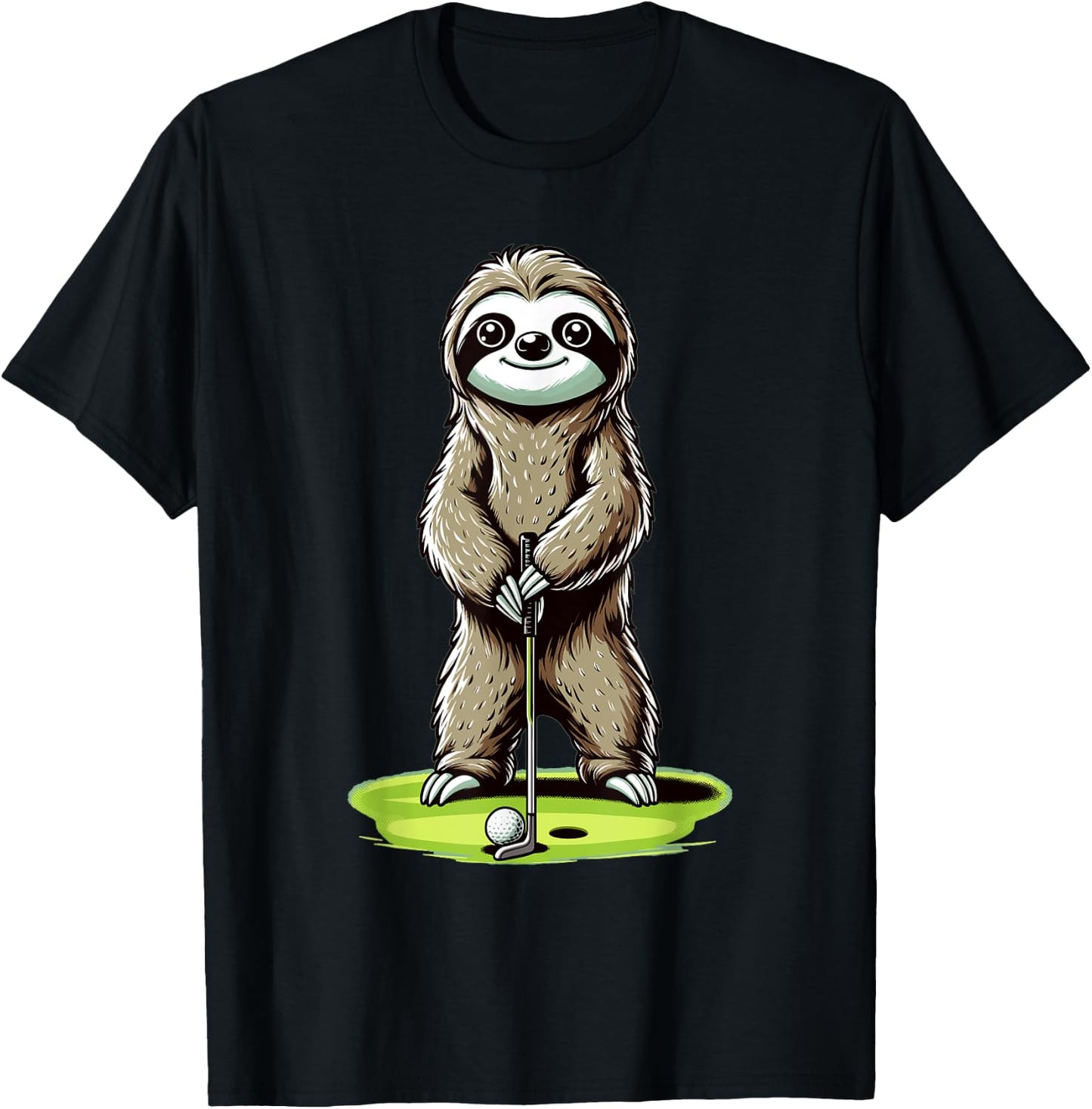 Sloth Playing Golf Funny Golfing Lover Golfer T-Shirt - T-Shirt | Black