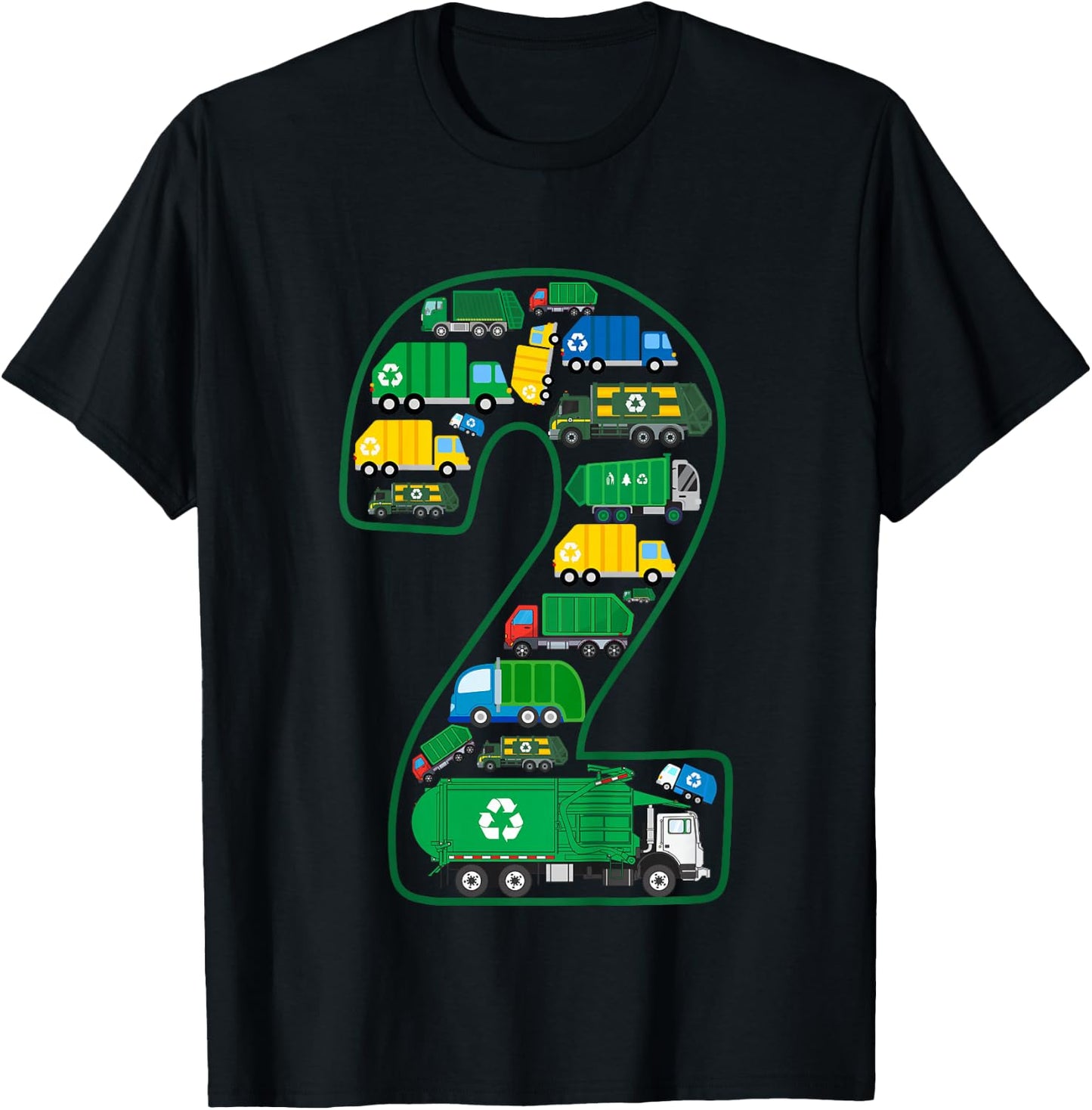 Kids Garbage Truck Boy 2nd Birthday 2 Years Old Garbage Truck Boy T-Shirt - T-Shirt | Black