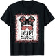 Heart Warrior Messy Bun Leopard Heart Disease Awareness T-Shirt - T-Shirt | Black