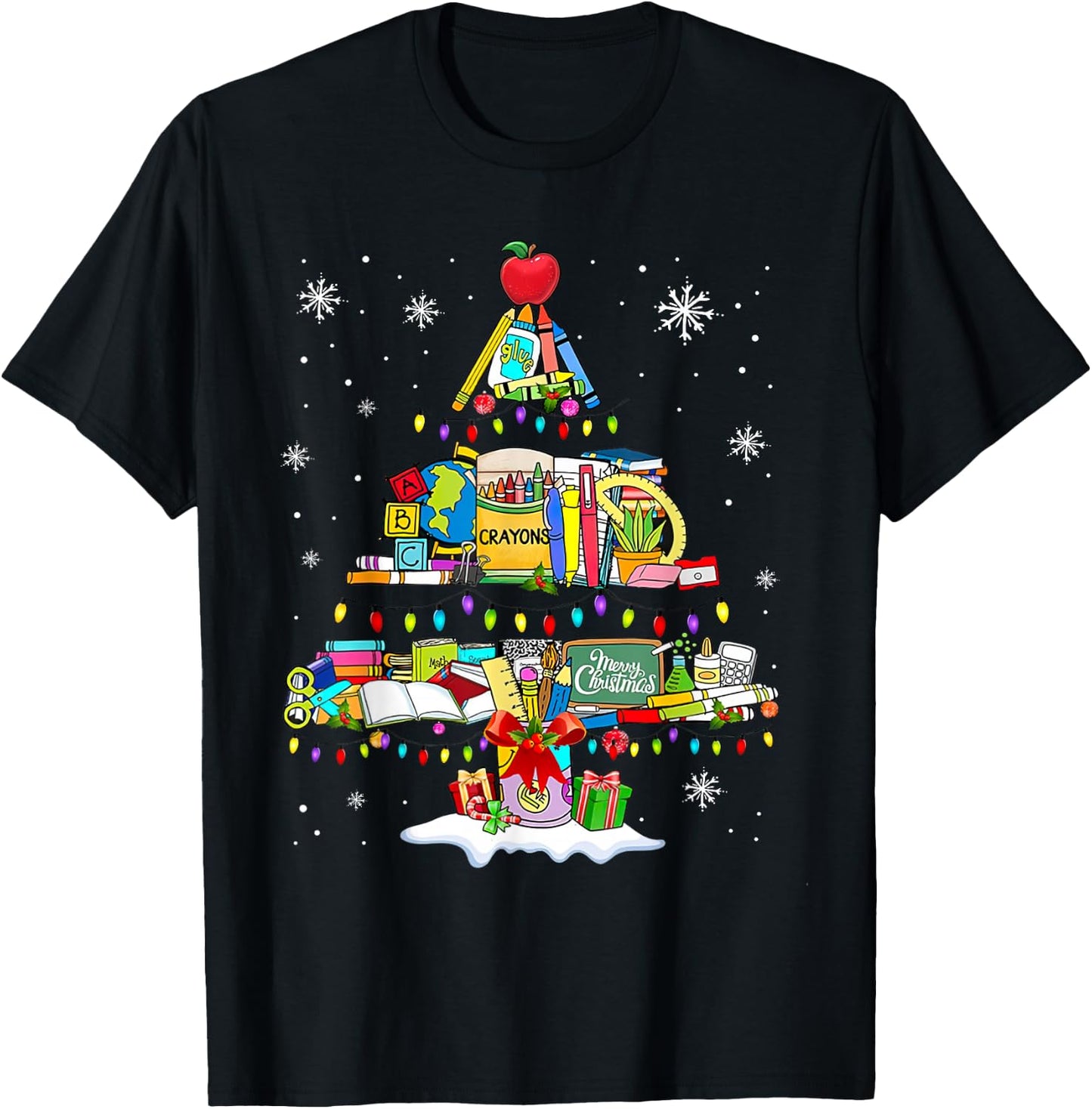 Teacher Christmas Tree School Supplies T-Shirt - T-Shirt | Black