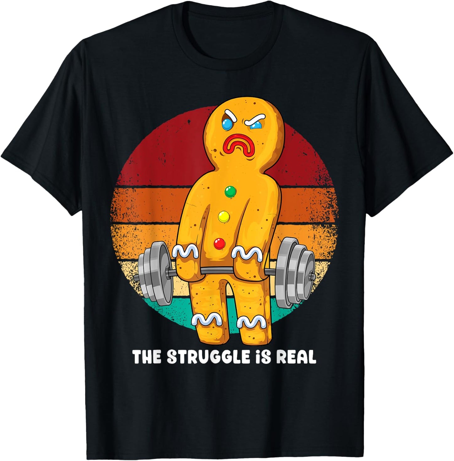 Gingerbread Man Weightlifting Christmas Fitness Gym Deadlift T-Shirt - T-Shirt | Black