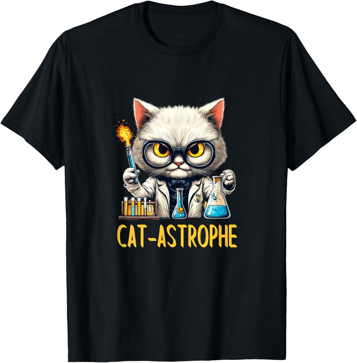 Science Cat Funny CAT-ASTROPHE Chemistry Lab Explosion Kitty Women T-Shirt - T-Shirt | Black