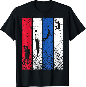 Basketball Retro Vintage USA Flag Red White Blue Patriotic T-Shirt - T-Shirt | Black