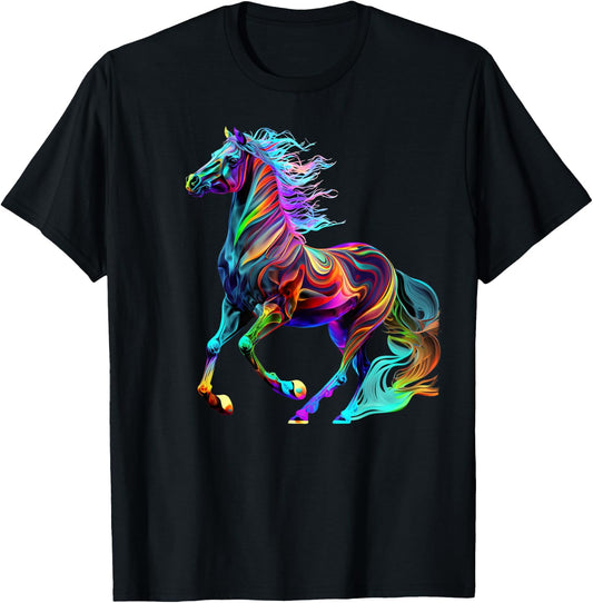 Colorful Rainbow Horse Graphic T-Shirt - T-Shirt | Black