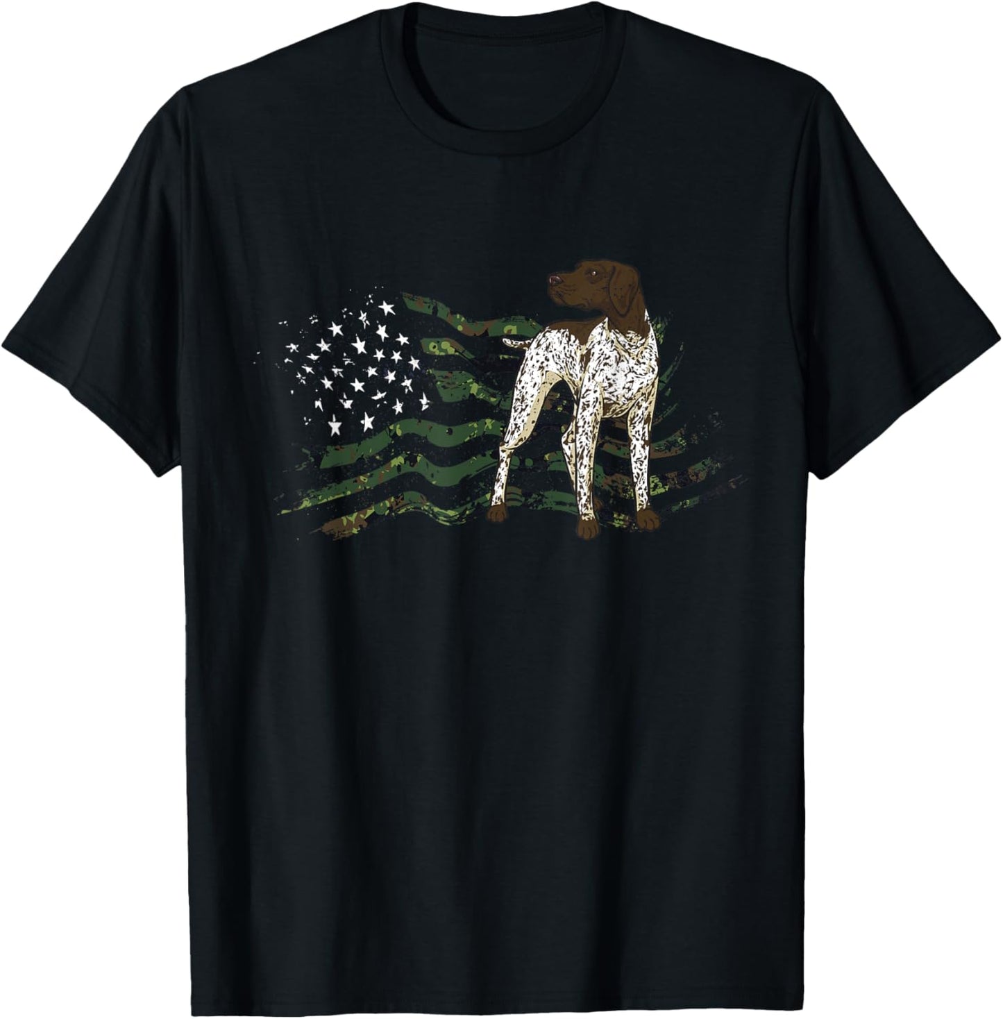 German Shorthaired Pointer American Flag GSP Dog T-Shirt - T-Shirt | Black