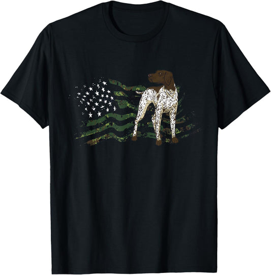 German Shorthaired Pointer American Flag GSP Dog T-Shirt - T-Shirt | Black