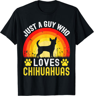 Just A Guy Who Loves Chihuahuas Dog Retro Vintage Chihuahua T-Shirt - T-Shirt | Black