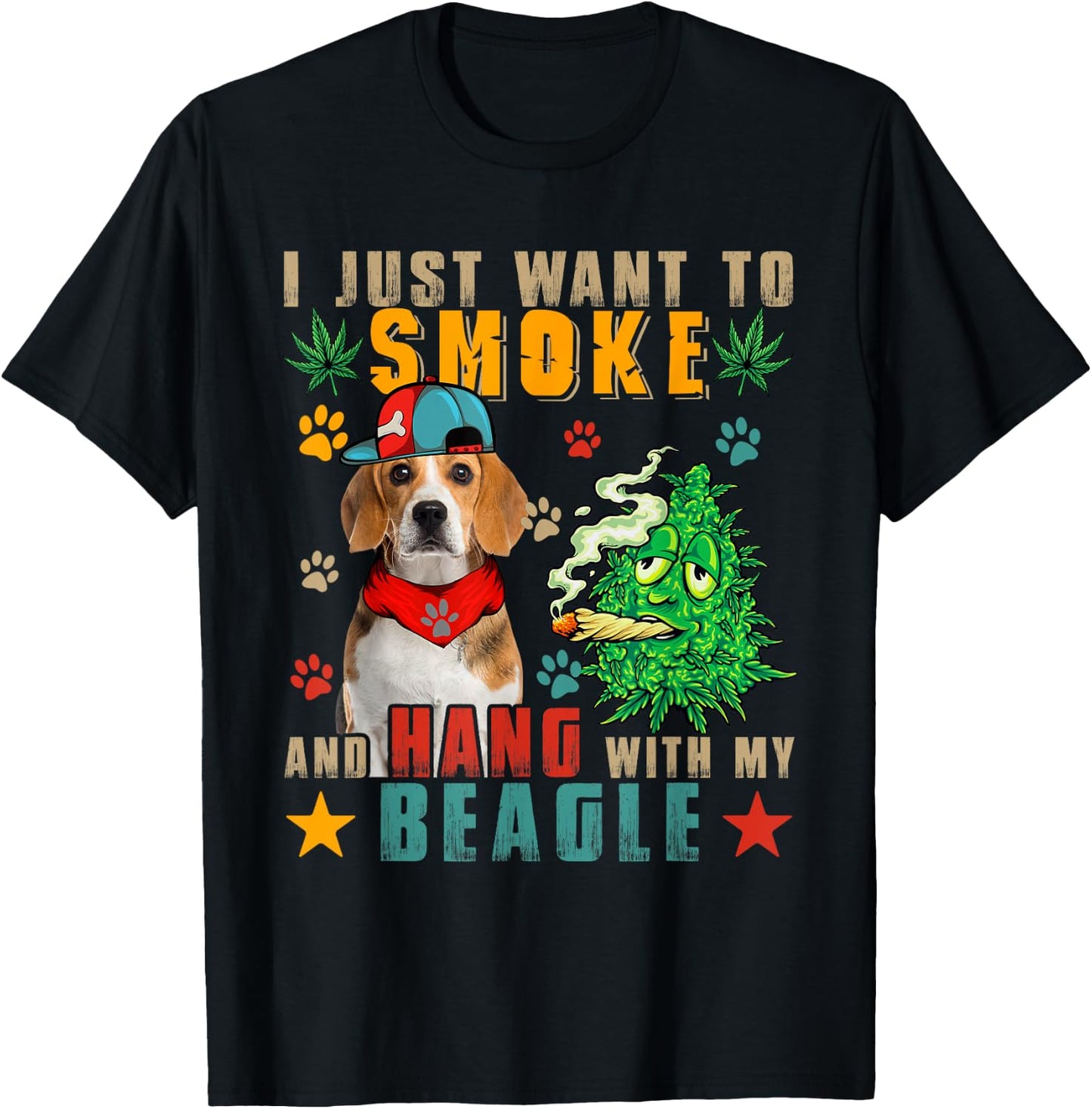 Vintage Smoke And Hang With My Beagle Funny Smoker Weed T-Shirt - T-Shirt | Black