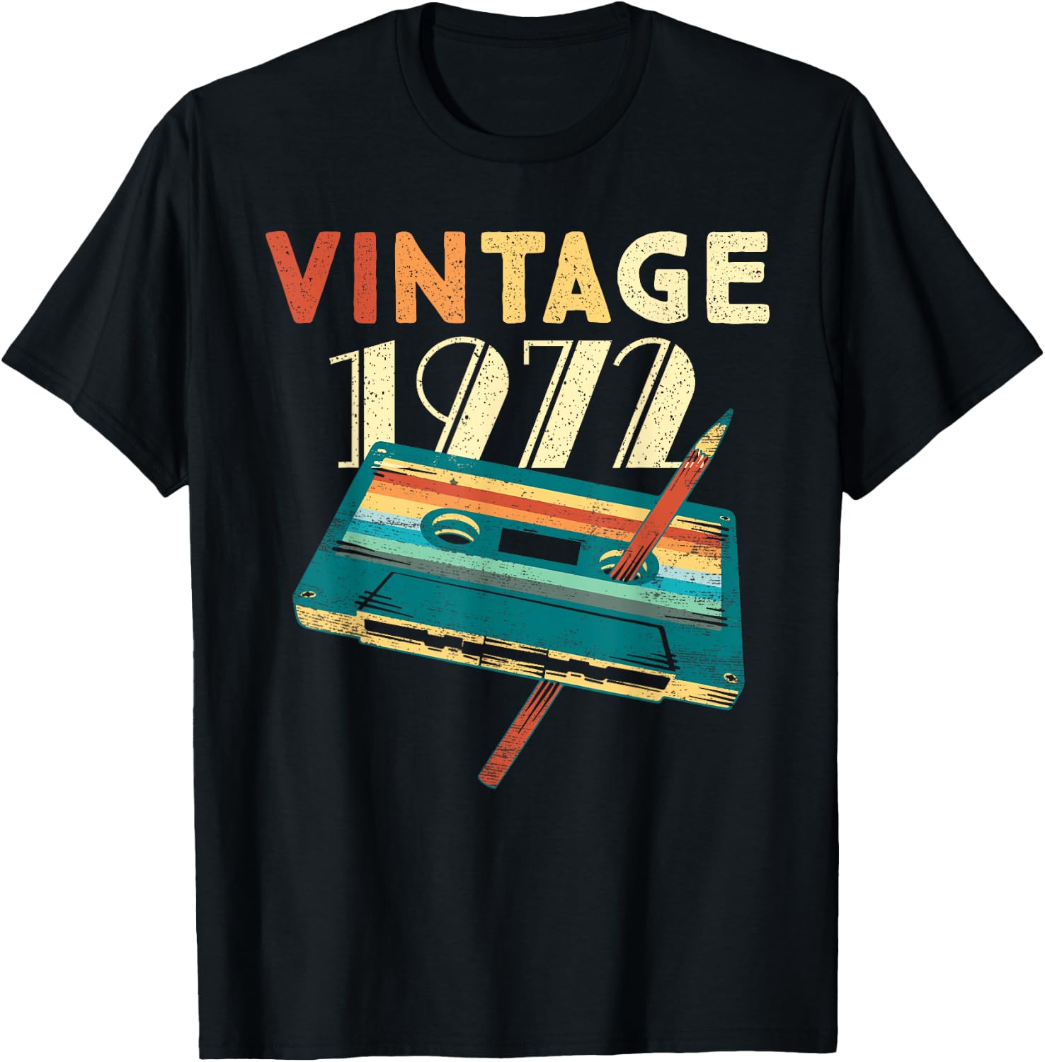 Vintage 1972 Music Cassette 53rd Birthday Gifts 53 Years Old T-Shirt - T-Shirt | Black