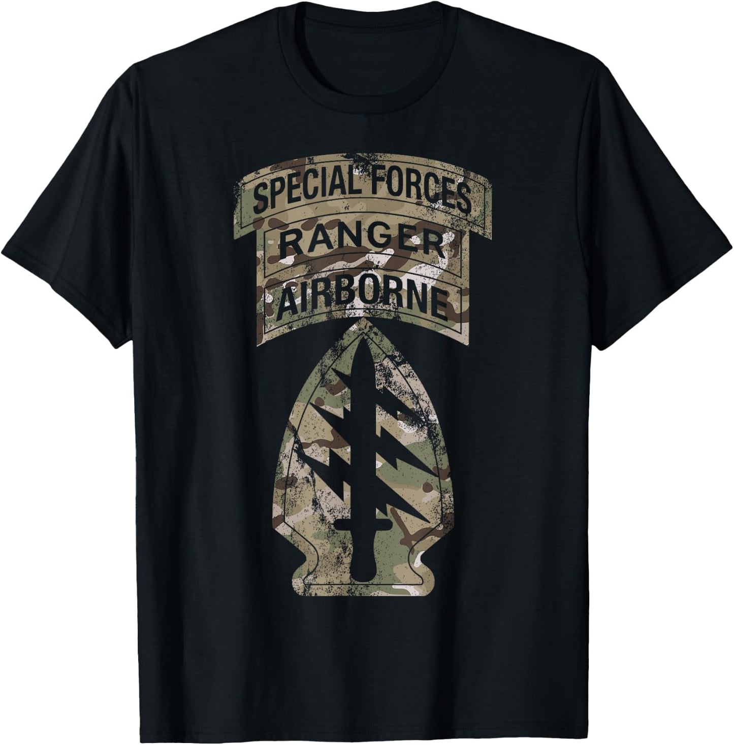 US Special Forces - SF Ranger Tab - Multicam Camo Vintage T-Shirt - T-Shirt | Black