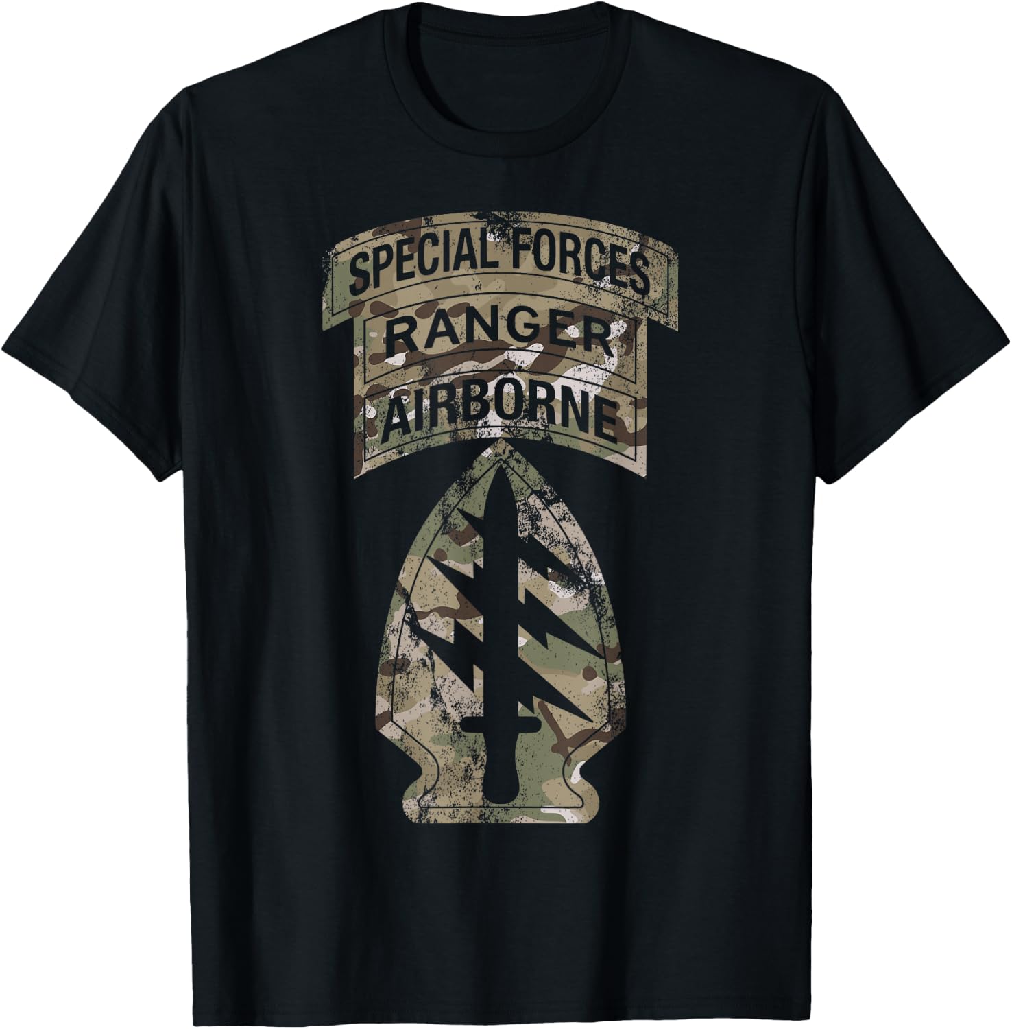 US Special Forces - SF Ranger Tab - Multicam Camo Vintage T-Shirt - T-Shirt | Black
