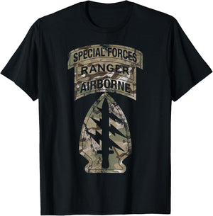 US Special Forces - SF Ranger Tab - Multicam Camo Vintage T-Shirt - T-Shirt | Black