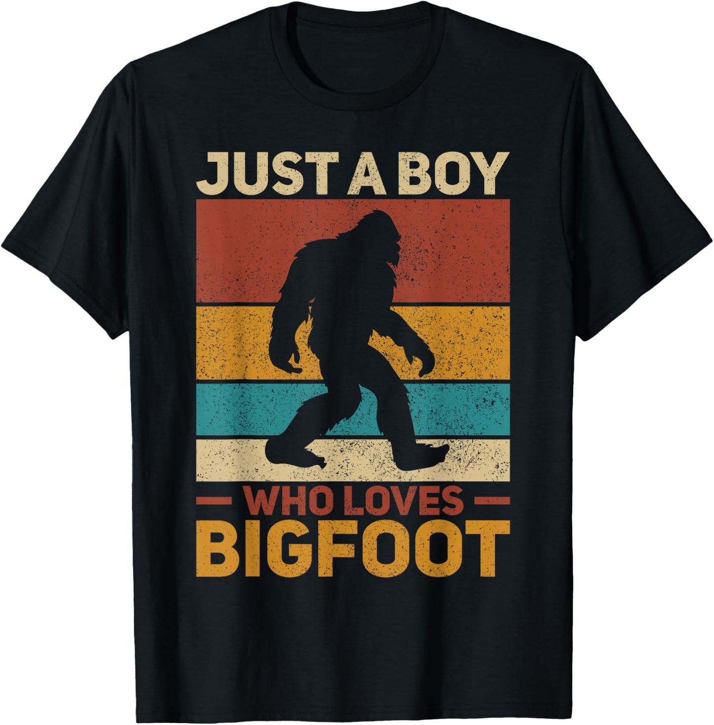 Just A Boy Who Loves Bigfoot Big Foot Kids Sasquatch T-Shirt - T-Shirt | Black