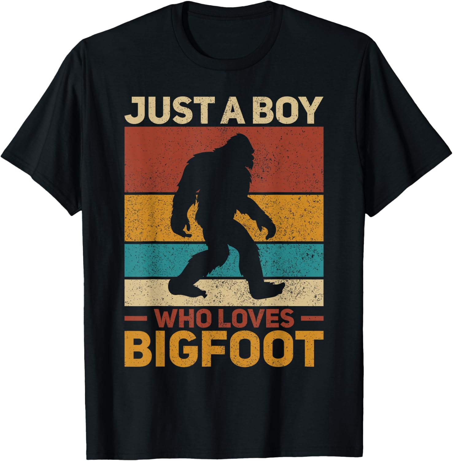 Just A Boy Who Loves Bigfoot Big Foot Kids Sasquatch T-Shirt - T-Shirt | Black