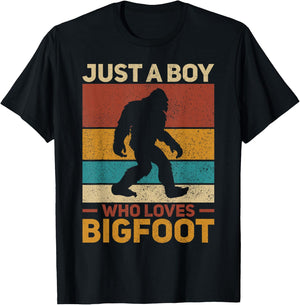 Just A Boy Who Loves Bigfoot Big Foot Kids Sasquatch T-Shirt - T-Shirt | Black