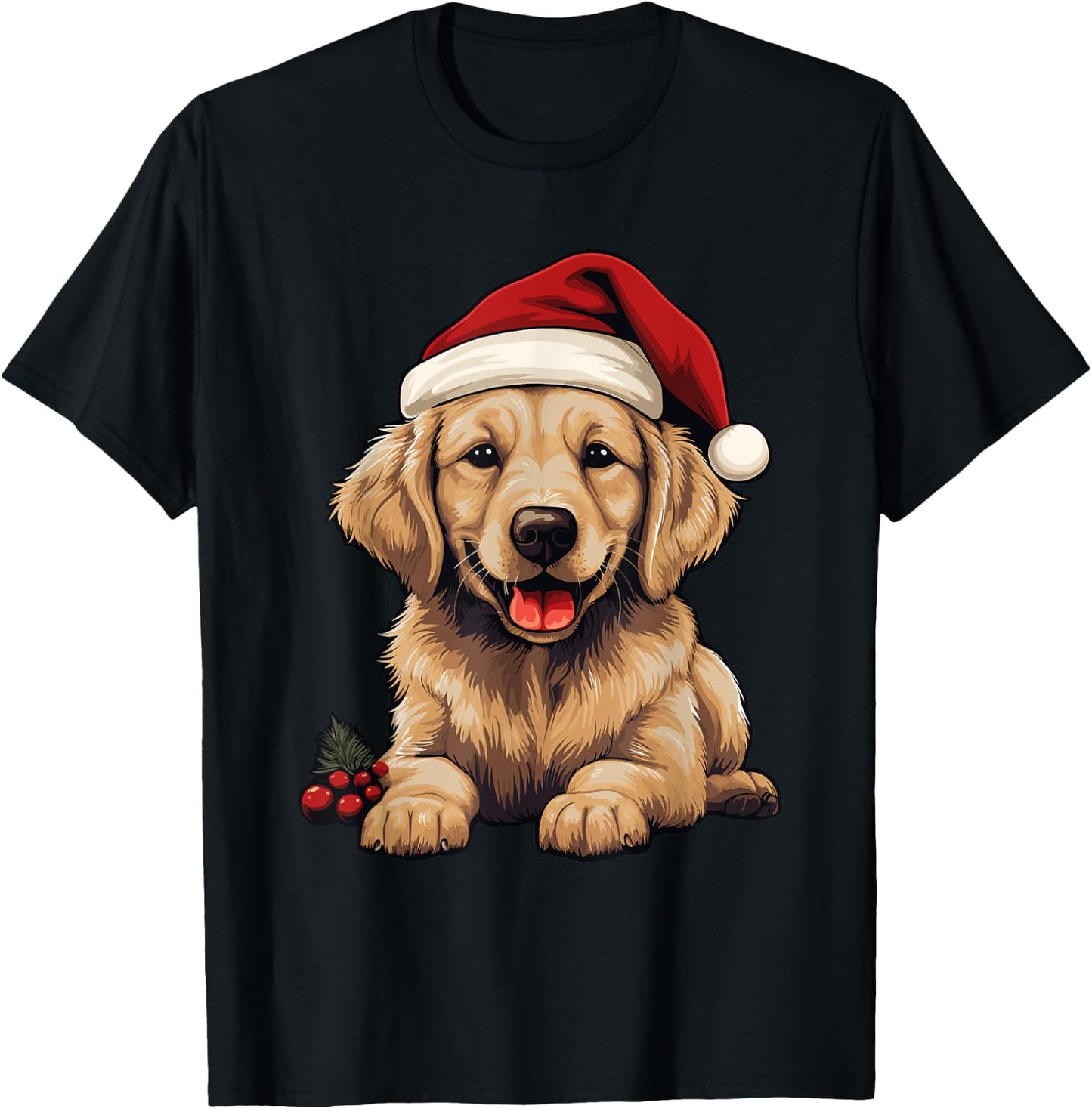 Golden Retriever Dog Christmas Santa Hat Xmas Pajama T-Shirt - T-Shirt | Black
