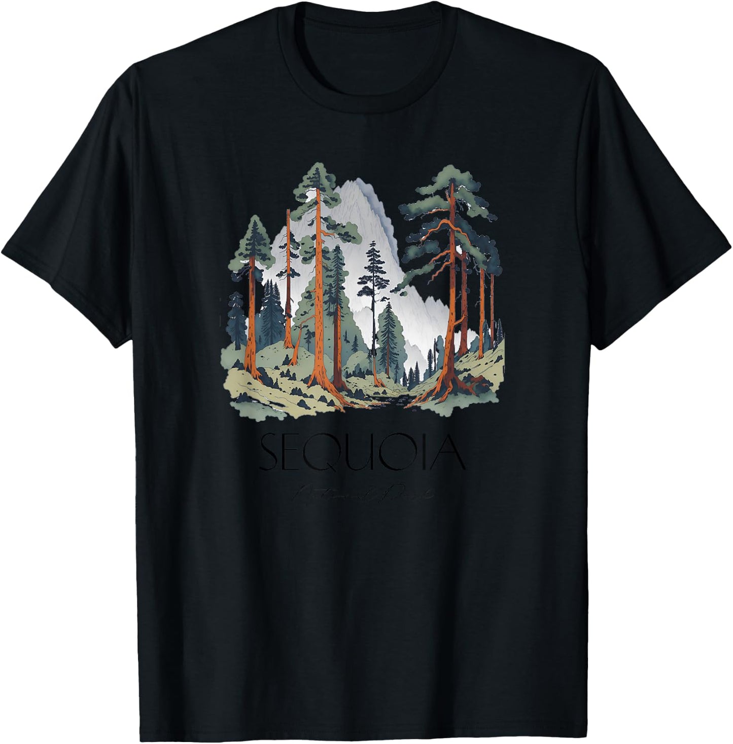 Cool Sequoia National Park Hiking Watercolor Graphic T-Shirt - T-Shirt | Black