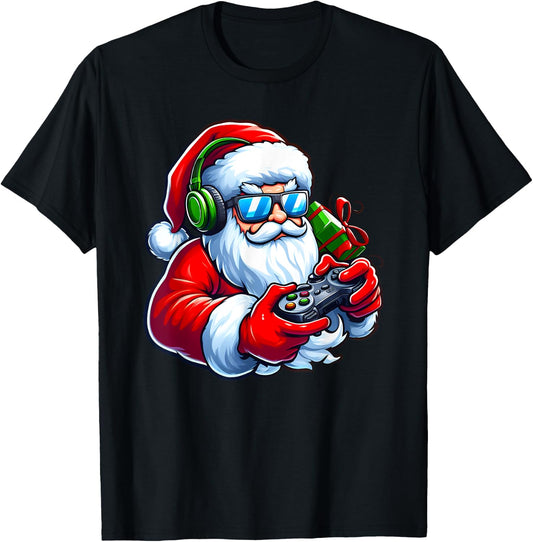 Cool Santa Gamer Controller Gaming Video Game Christmas T-Shirt - T-Shirt | Black