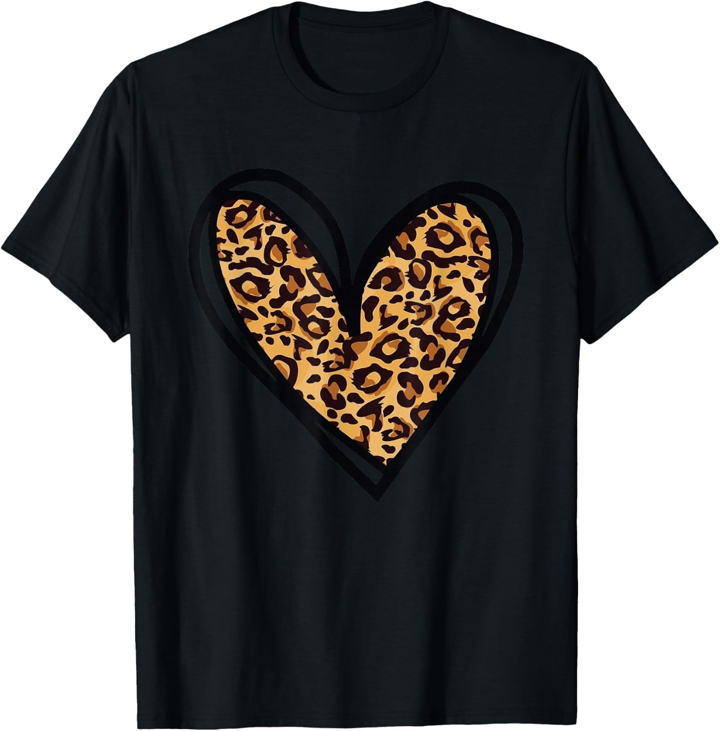 Love Cheetah Leopard Print Heart Valentines Day Girls Women T-Shirt - T-Shirt | Black