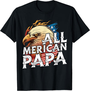 All Merican Papa 4th of July Day Eagle USA Flag Dad Fathers T-Shirt - T-Shirt | Black