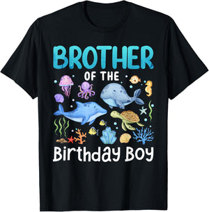 Brother Of The Birthday Girl Sea Fish Ocean Animals Family T-Shirt - T-Shirt | Black