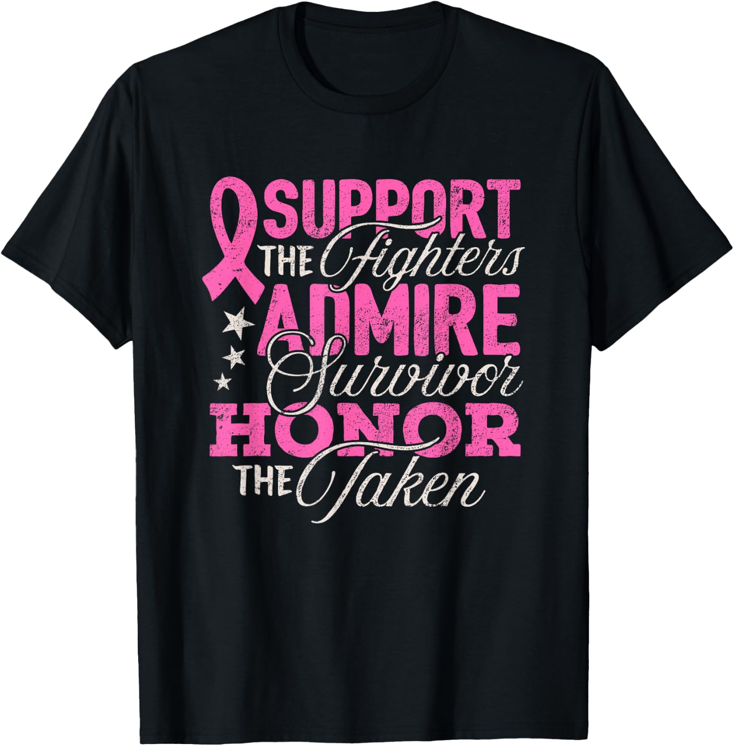 Breast Cancer Awareness Support Fighter Pink Ribbon Women T-Shirt - T-Shirt | Black