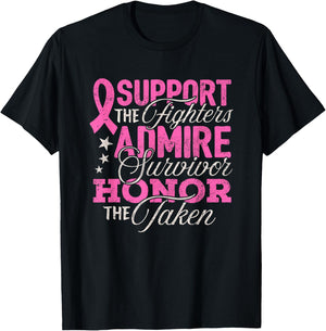 Breast Cancer Awareness Support Fighter Pink Ribbon Women T-Shirt - T-Shirt | Black