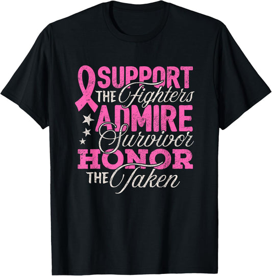 Breast Cancer Awareness Support Fighter Pink Ribbon Women T-Shirt - T-Shirt | Black