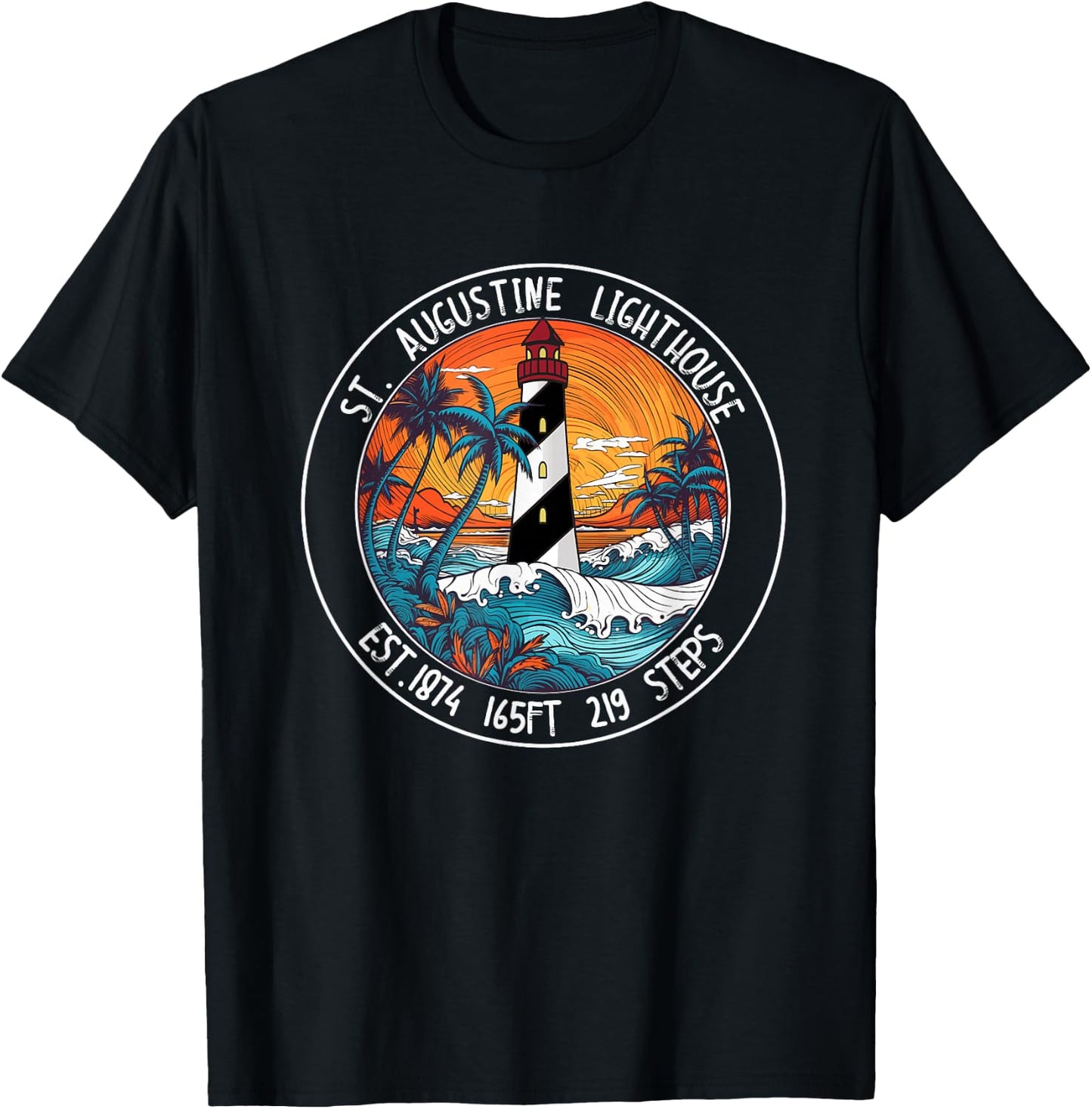St. Augustine Lighthouse Florida Retro Sunset Palm Trees T-Shirt - T-Shirt | Black