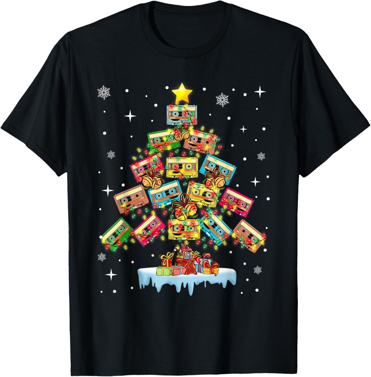 Music Cassette Tapes Christmas Tree Country Music Lover T-Shirt - T-Shirt | Black
