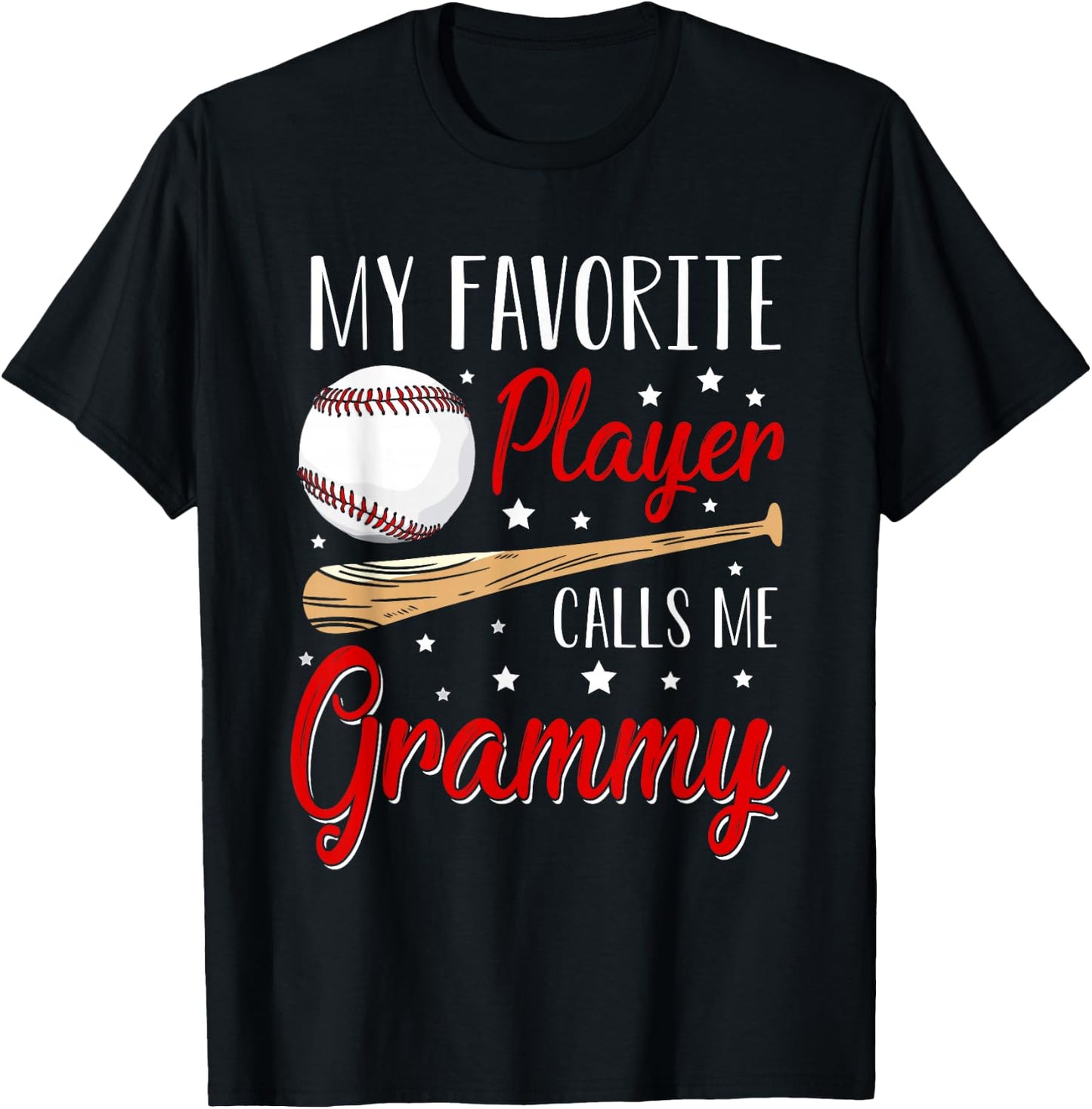 Baseball My Favorite Player Calls Me Grammy Heart Grandma T-Shirt - T-Shirt | Black