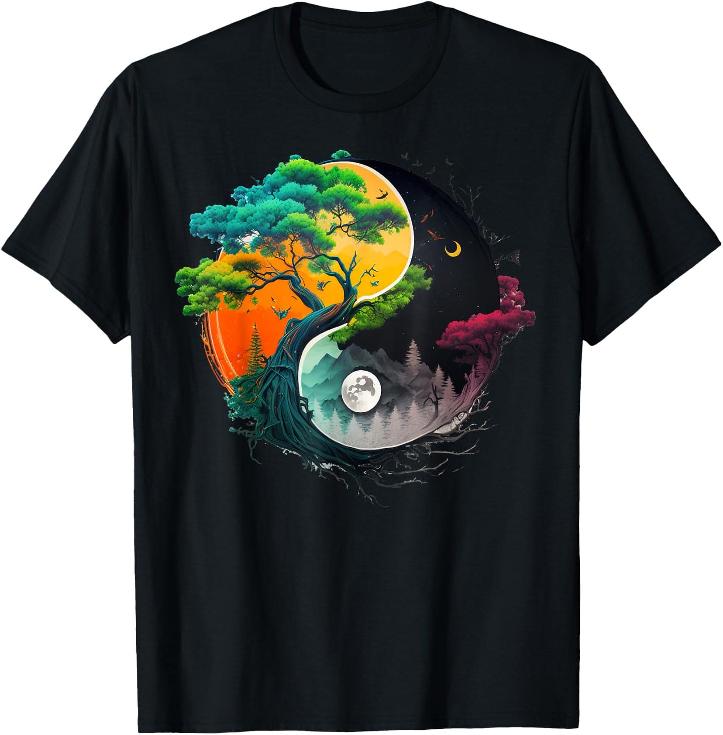Nature Taoism Yin Yang Symbol on Zen Taijitu Yin Yang T-Shirt - T-Shirt | Black