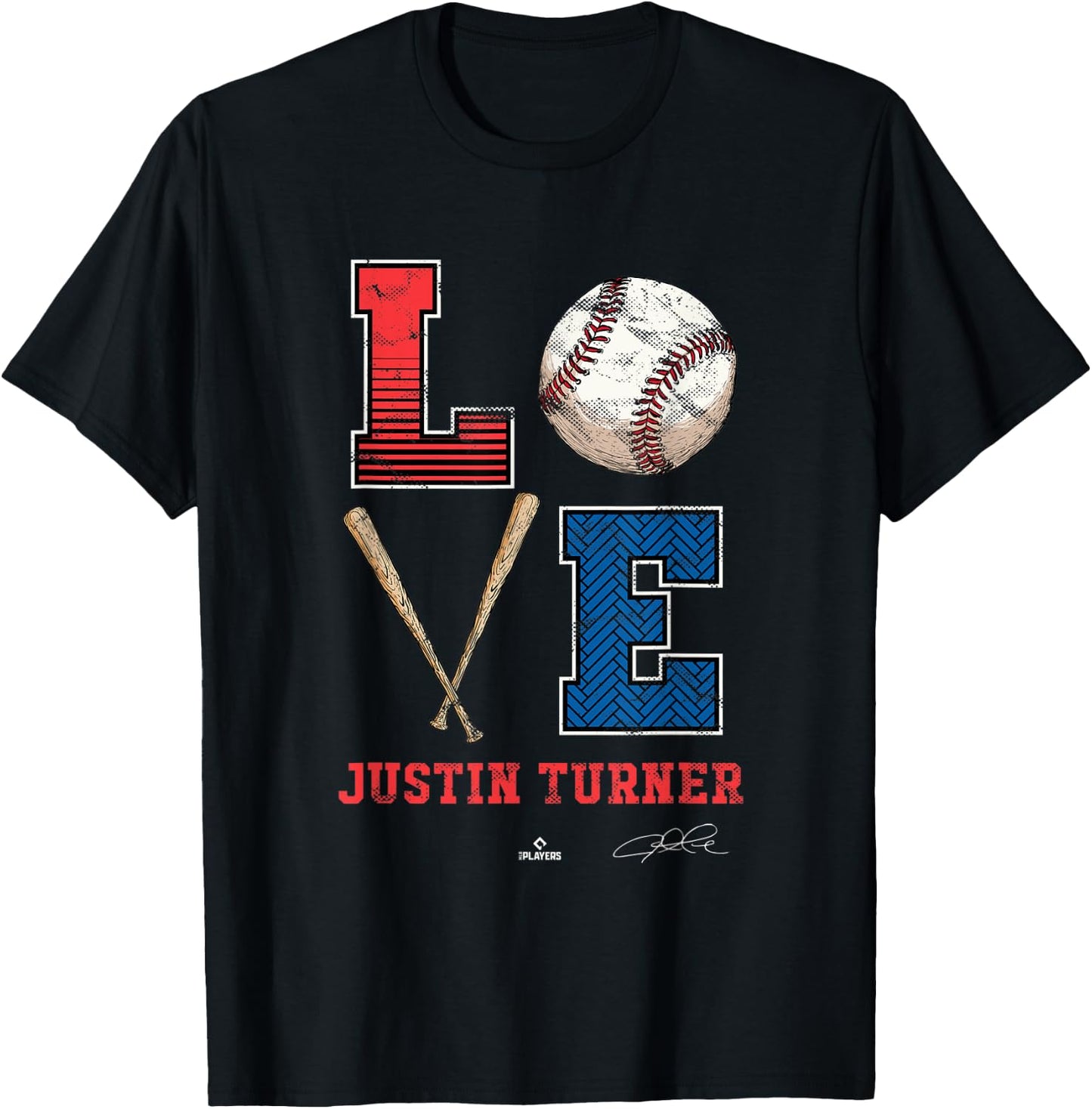 Love Justin Turner Justin Turner Los Angeles MLBPA T-Shirt - T-Shirt | Black