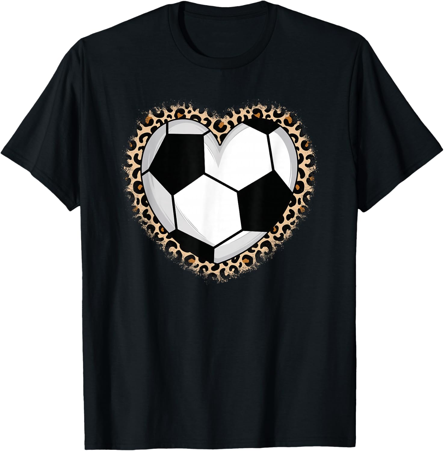 Soccer Heart Leopard Soccer Women Girls T-Shirt - T-Shirt | Black
