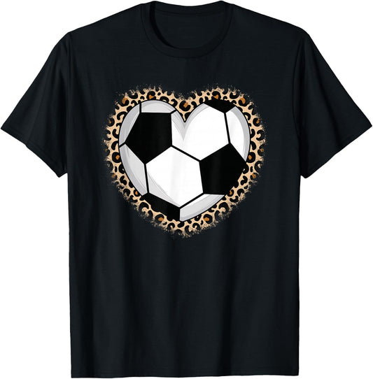 Soccer Heart Leopard Soccer Women Girls T-Shirt - T-Shirt | Black