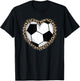 Soccer Heart Leopard Soccer Women Girls T-Shirt - T-Shirt | Black