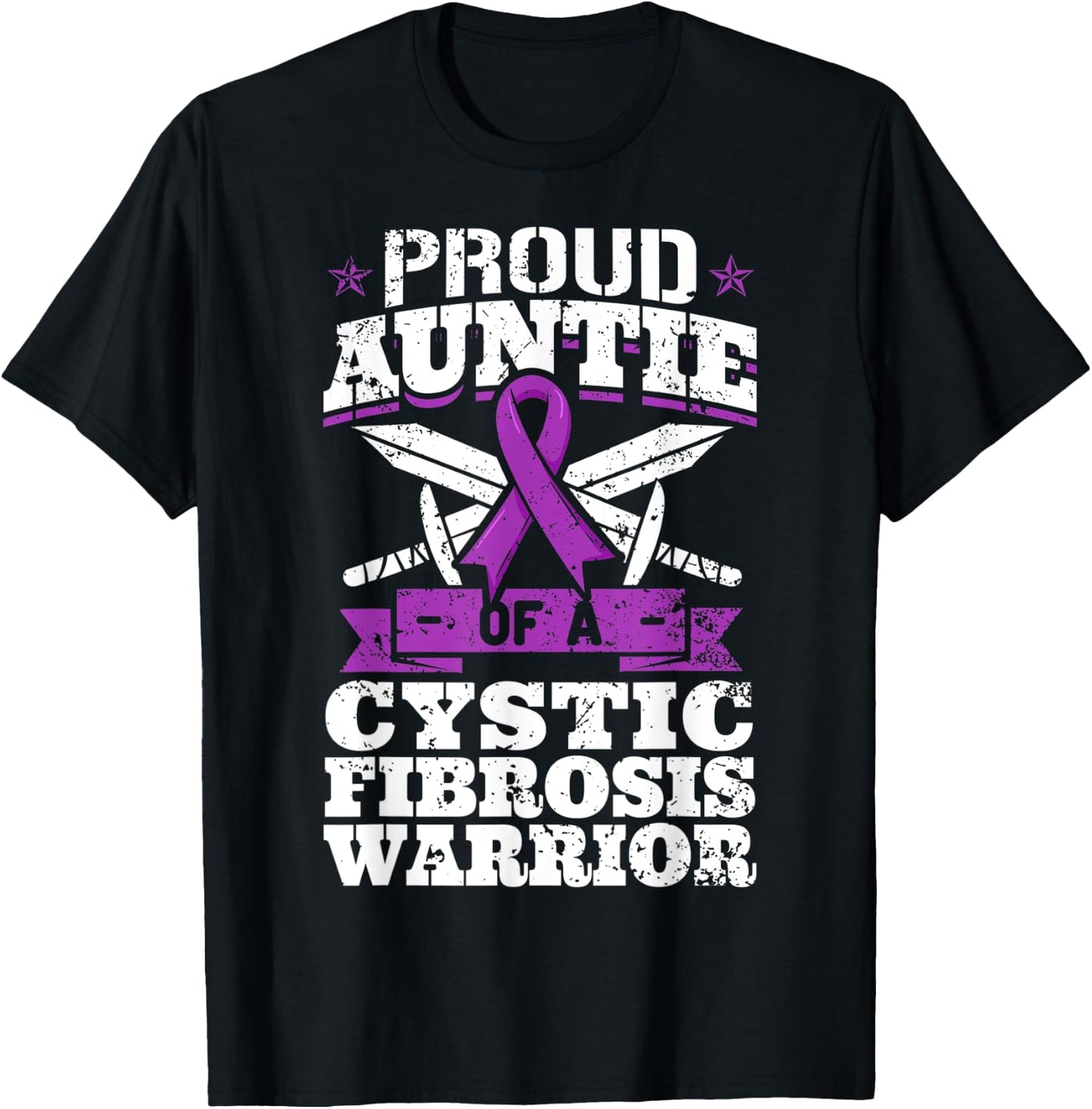 Proud Auntie Of A Cystic Fibrosis Warrior Awareness Ribbon T-Shirt - T-Shirt | Black