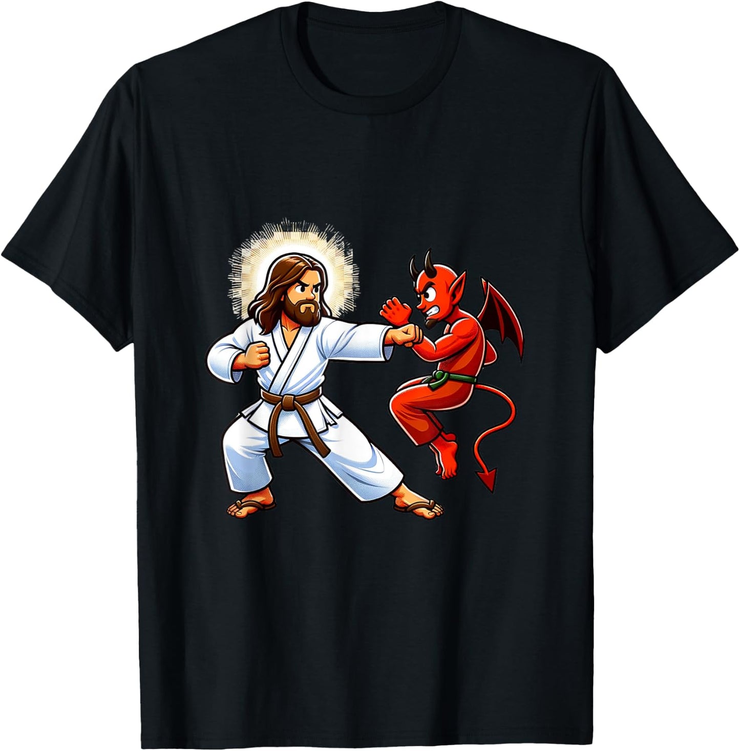 Jesus Defeating the Devil Funny Karate T-Shirt - T-Shirt | Black