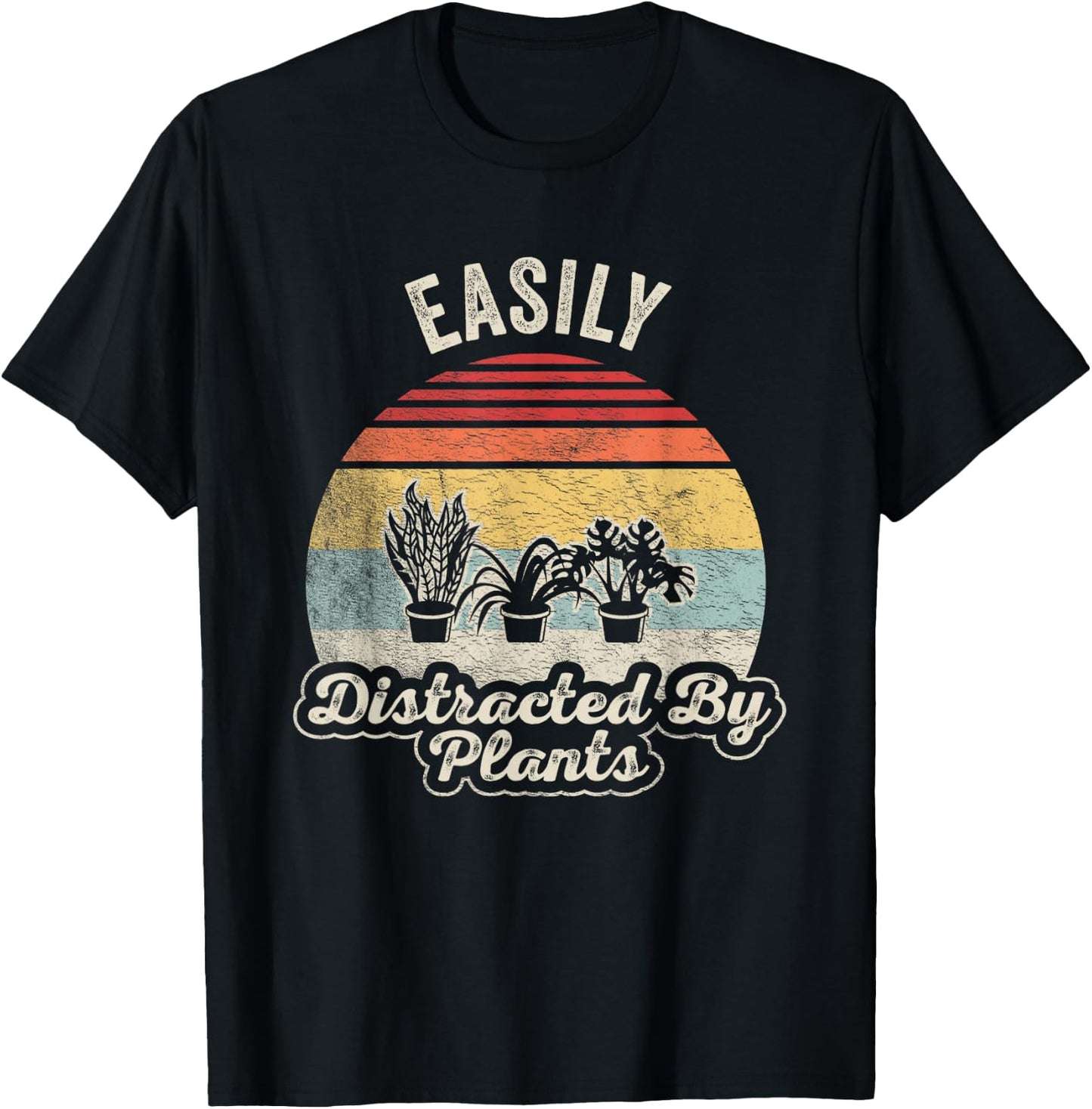 Retro Vintage Easily Distracted By Plants Gardening T-Shirt - T-Shirt | Black