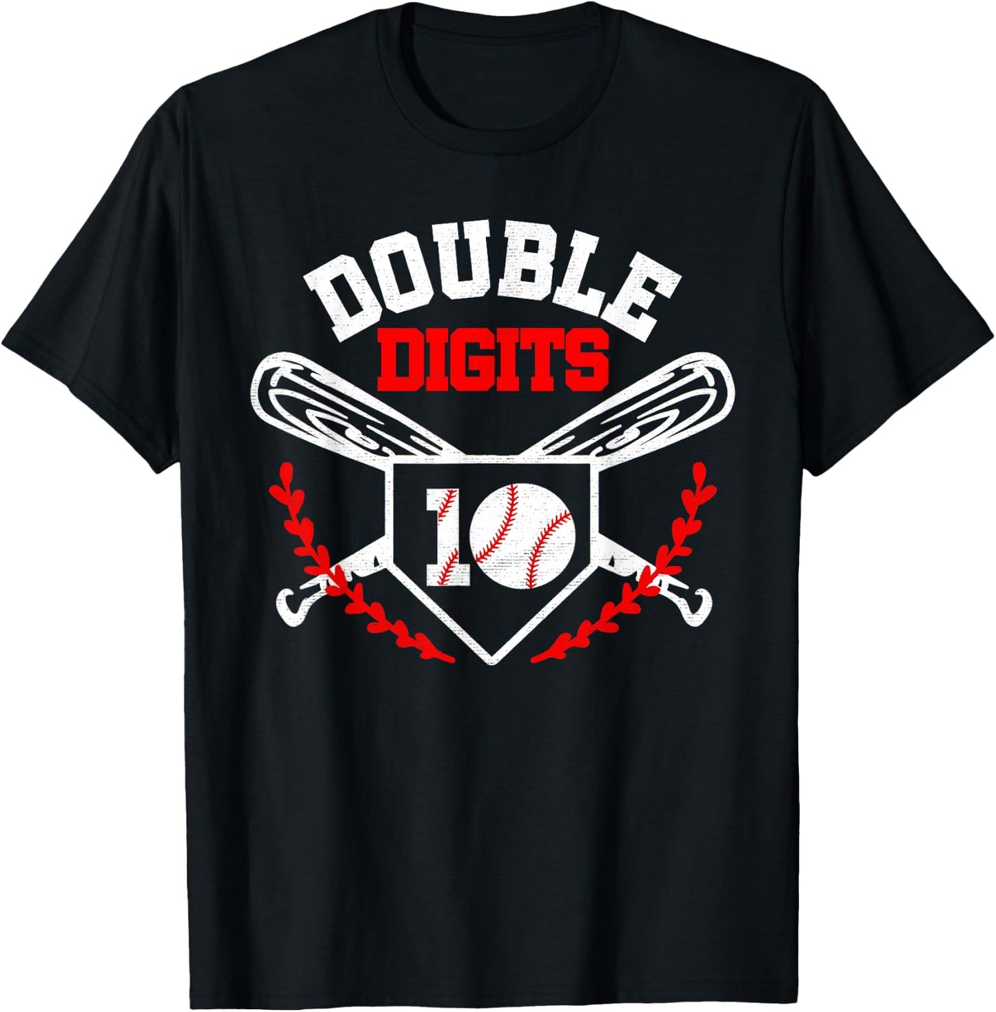 Double Digits Birthday Decorations Boy 10 Baseball Lover Fan T-Shirt - T-Shirt | Black