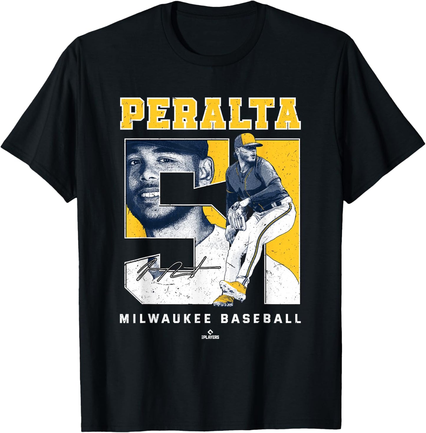 Number and Portrait Freddy Peralta Milwaukee MLBPA T-Shirt - T-Shirt | Black