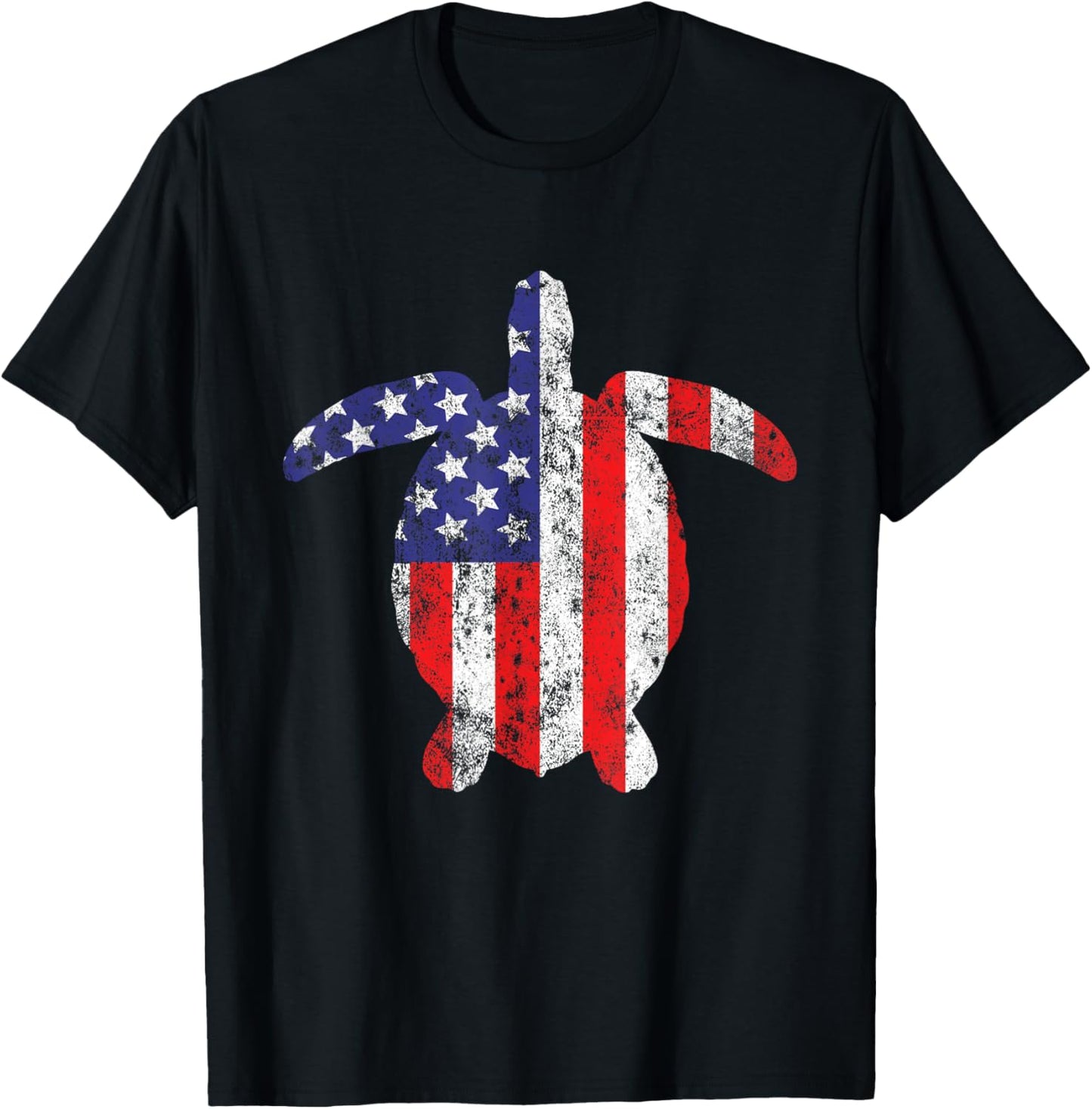 Sea Turtle Animal 4th of July US American Flag Patriotic Women Kids Men T-Shirt - T-Shirt | Black
