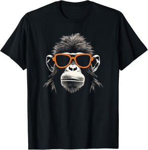 Cool Monkey With Retro Sunglasses Stencil Art Gorilla Face T-Shirt - T-Shirt | Black
