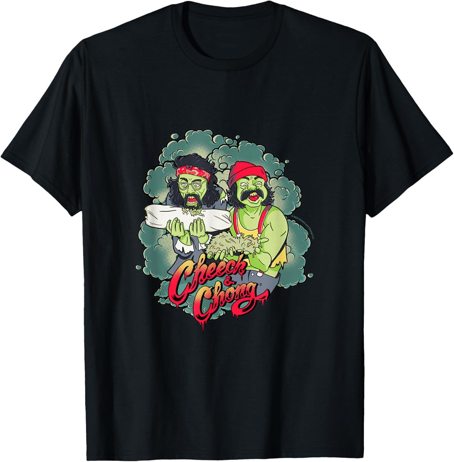 Cheech & Chong Halloween Green Zombies Feeding On Weed T-Shirt - T-Shirt | Black