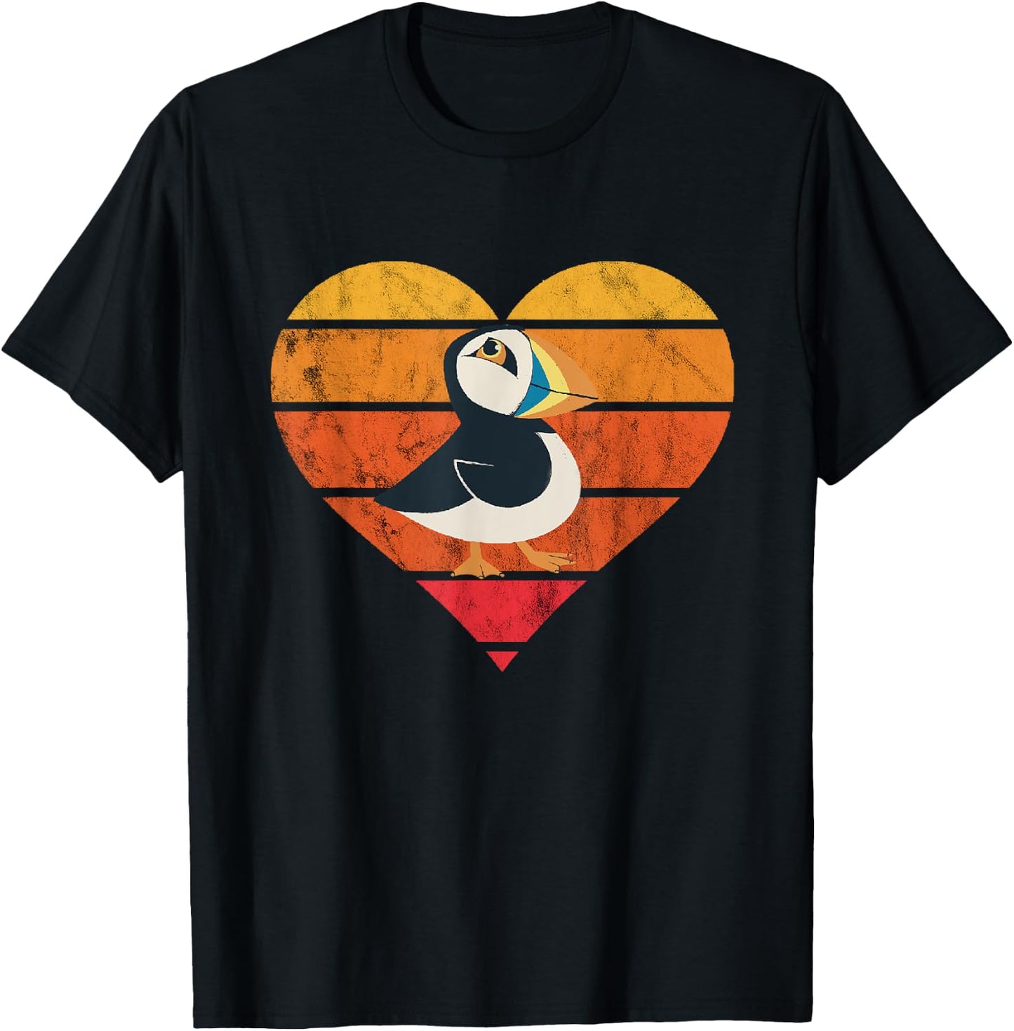 Puffin Bird Heart Retro Vintage Seabird Lover Puffin Lover T-Shirt - T-Shirt | Black