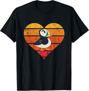 Puffin Bird Heart Retro Vintage Seabird Lover Puffin Lover T-Shirt - T-Shirt | Black
