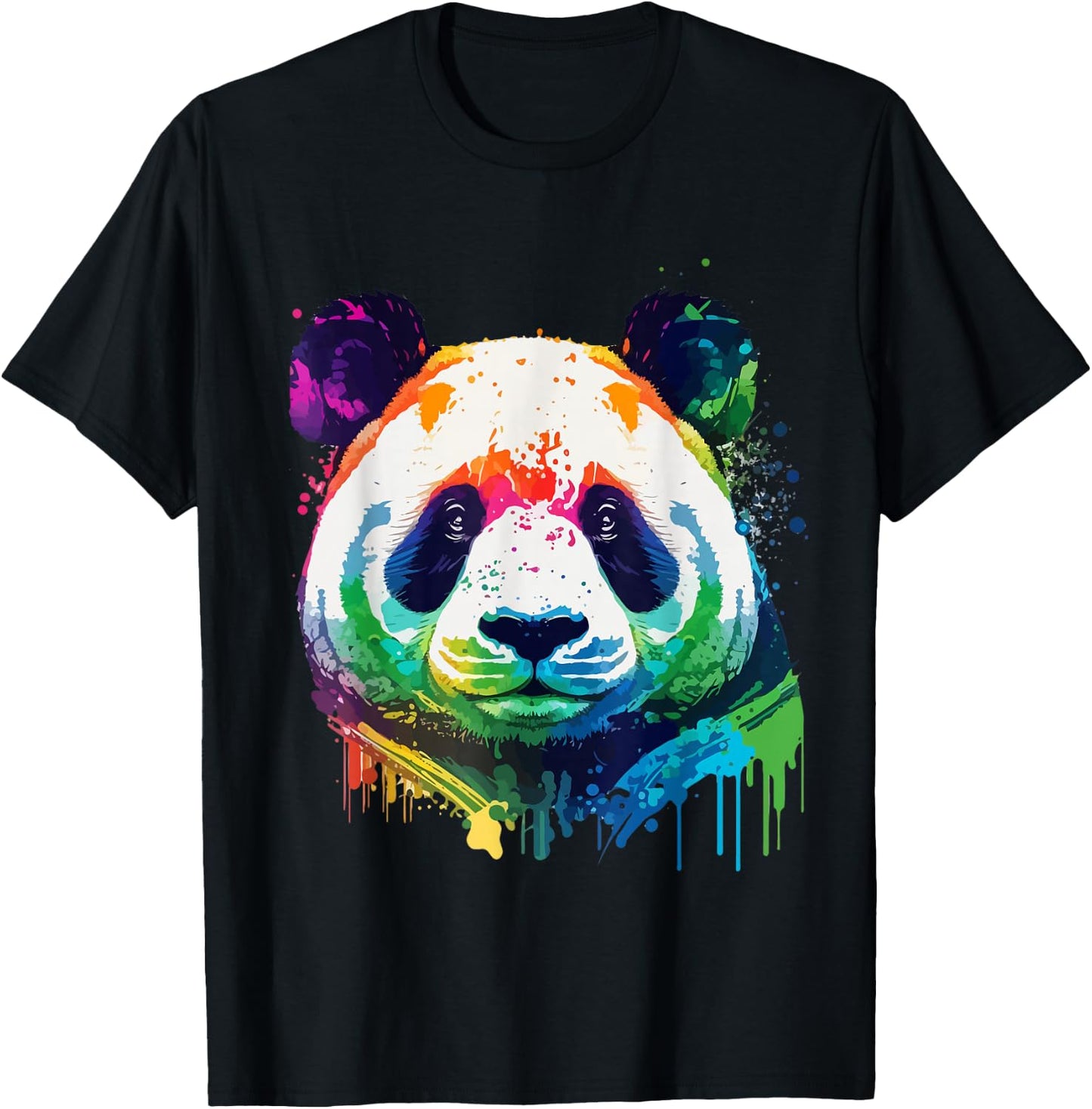 Panda Colorful Pop Art Splash Art Tie Dye Rainbow T-Shirt - T-Shirt | Black