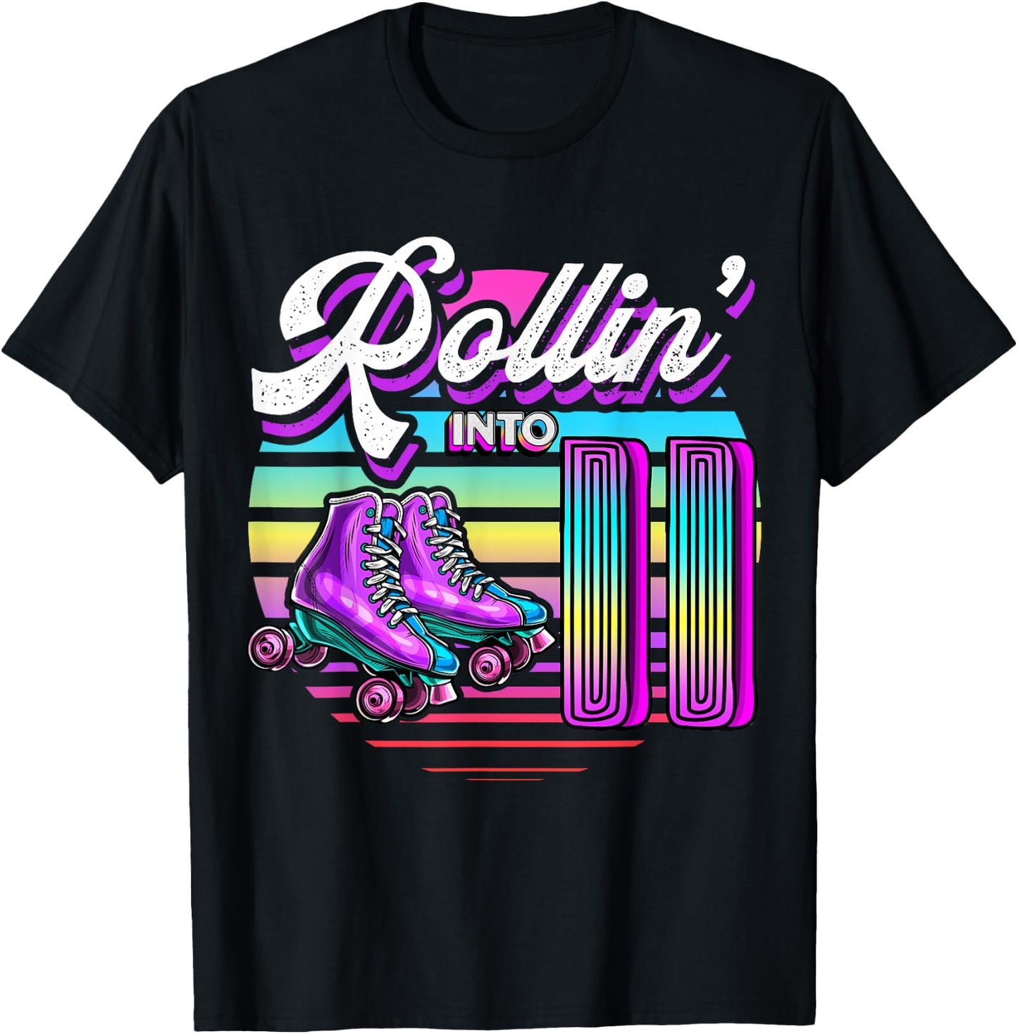 Rollin' into 11 Roller Skating Rink 11th Birthday Party Girl T-Shirt - T-Shirt | Black