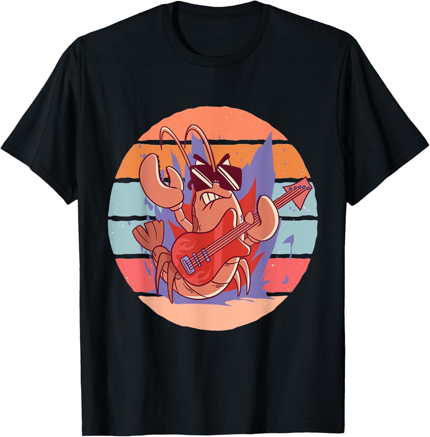 Rock Lobster Music Lover Musical Lobster Guitar Playing T-Shirt - T-Shirt | Black